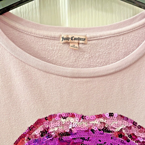 Juicy Couture Sequined Lip Sweatshirt Medium Purple Lightweight Y2K Sassy - Picture 3 of 8